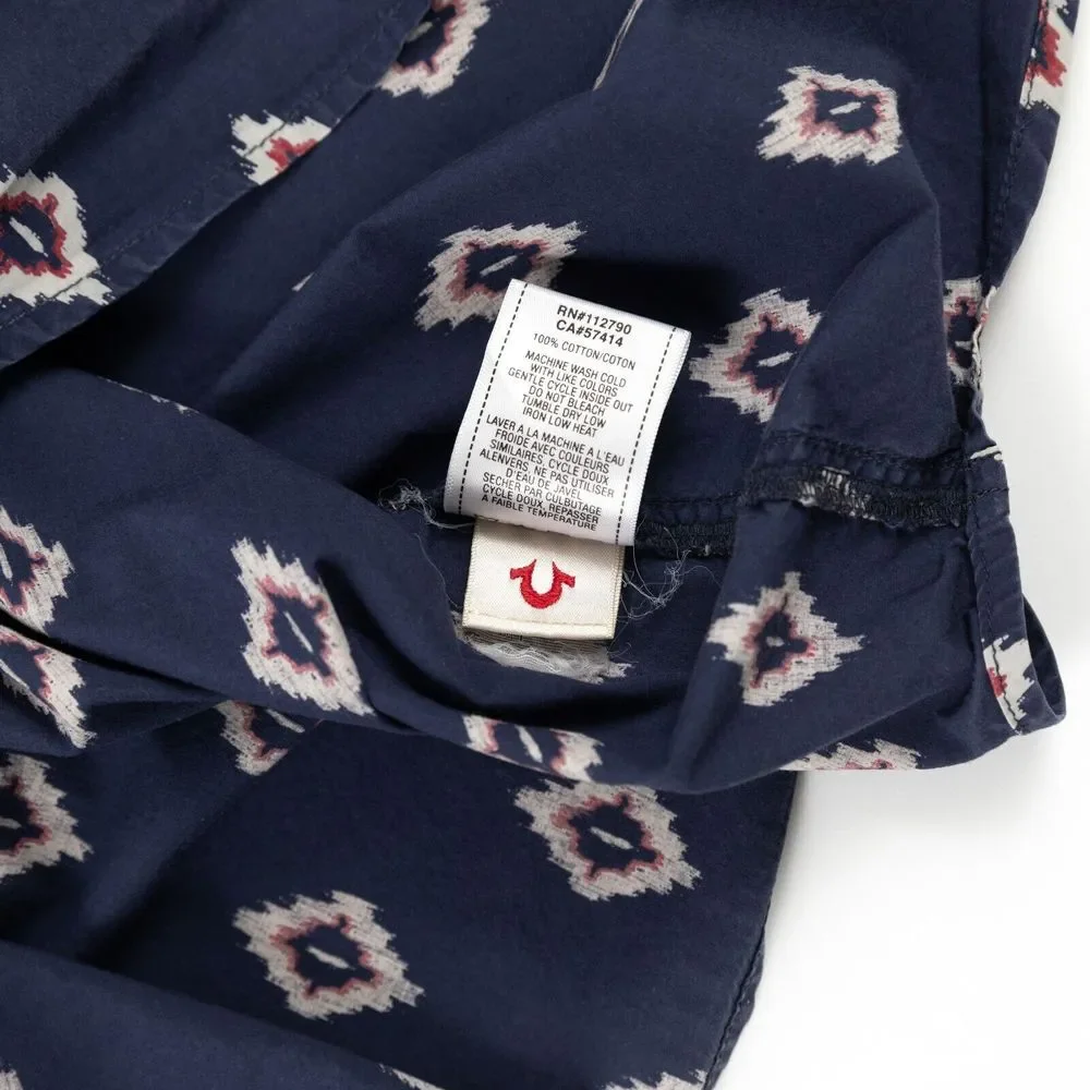 True Religion Aztec Western Poplin Short‎ Sleeve Button Up Shirt Men's Small